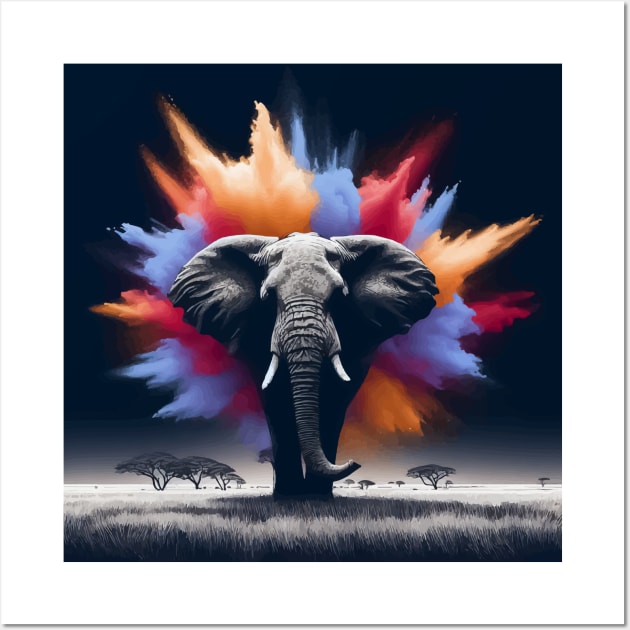 Monochromatic Elephant With Colorful Splash Wall Art by TomFrontierArt